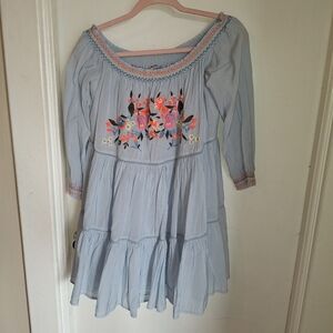 Free People Light Blue Babydoll Dress. Boho Cottagecore
